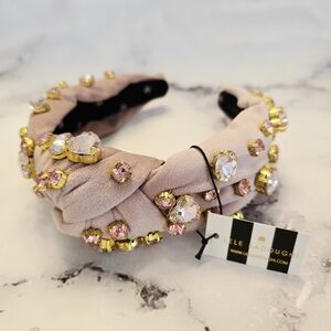 Lele Sadoughi Birthstone JUNE - Heart Crystal Velvet Headband Alexandrite Pink